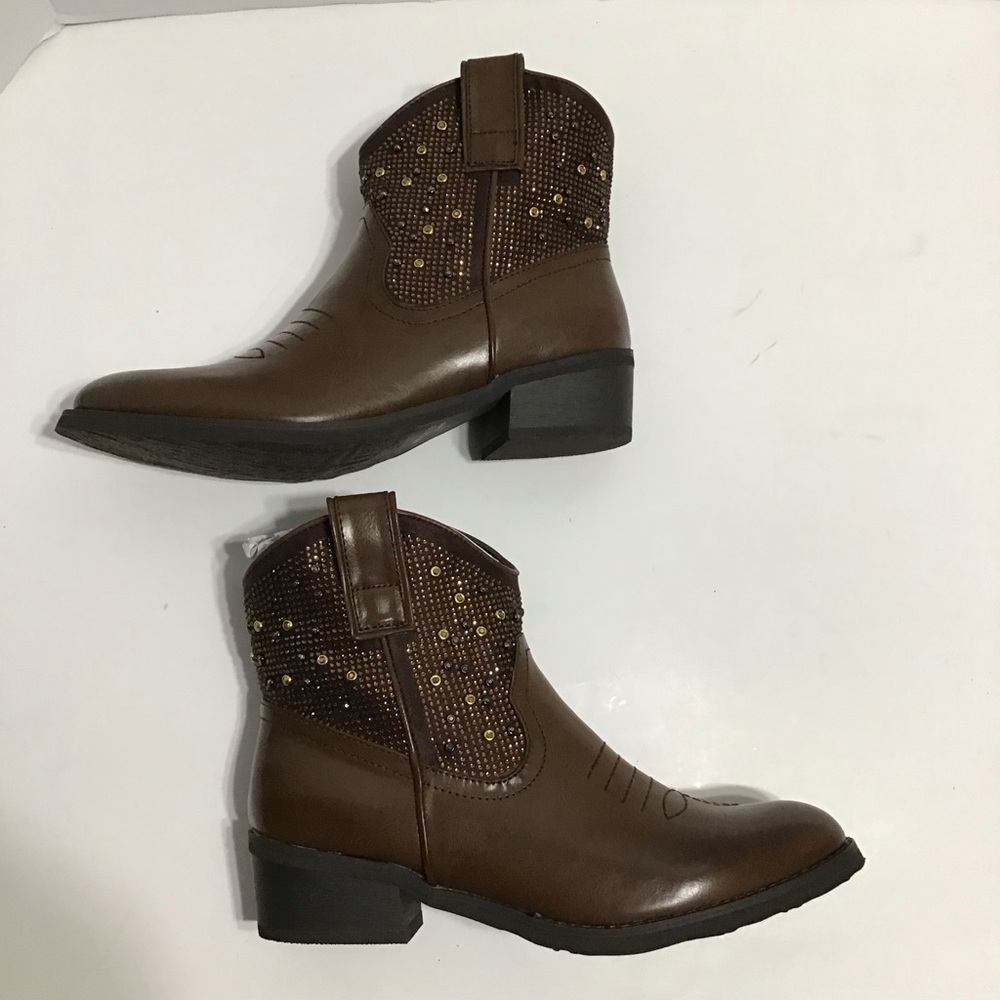 Very Volatile Womens Brown Side Zip Almond Toe Studded Ankle Boots Size‎ 7 Boho